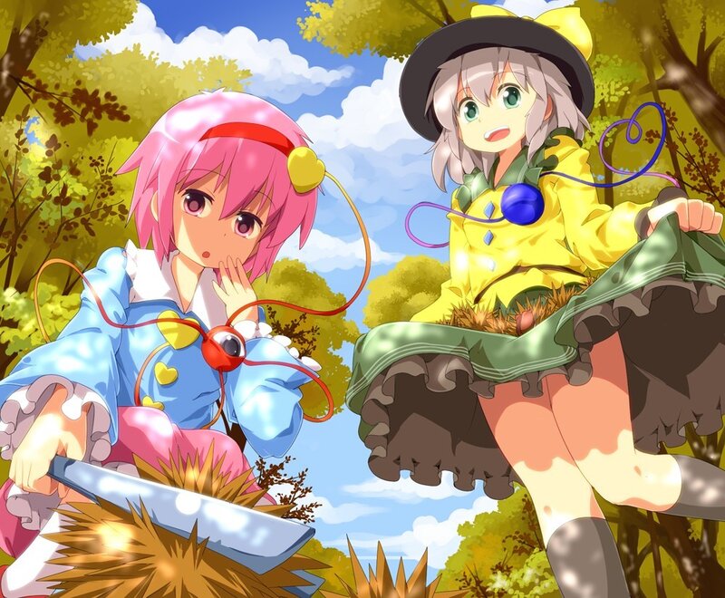 Two anime girls in a forest