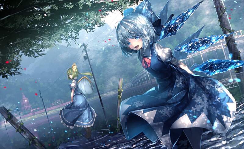Two Anime Girls in a Forest — Blue, Serene