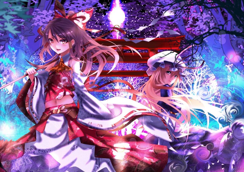 Two Anime Girls in a Forest — Purple, Dramatic