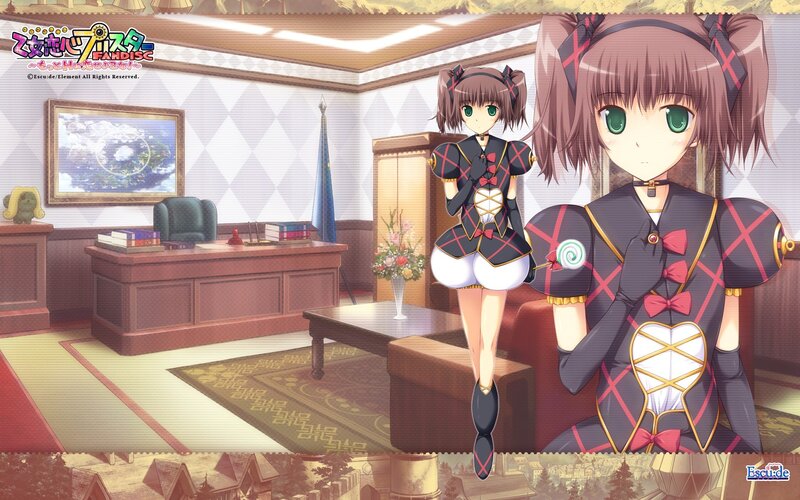 Two anime girls in a formal room