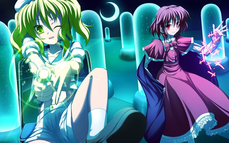 Two anime girls in a futuristic lab