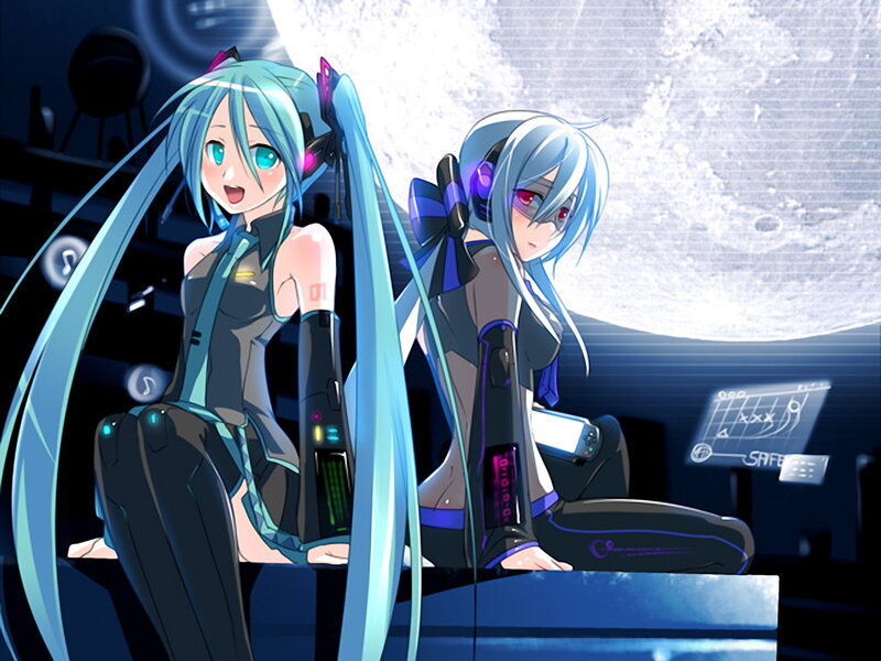 Two anime girls in a futuristic setting