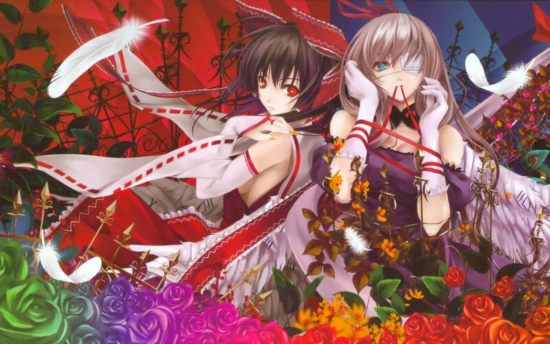 Two anime girls in a garden