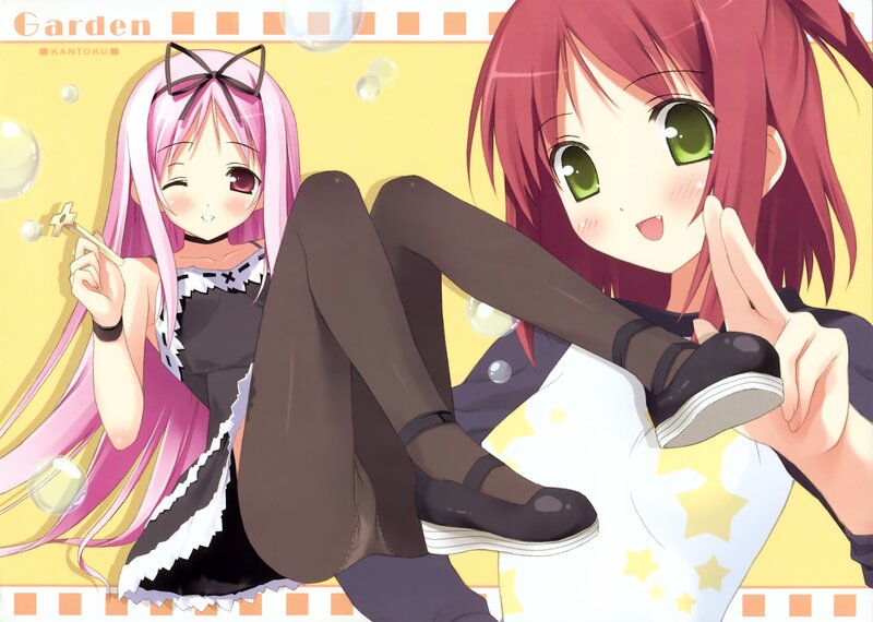 Two anime girls in a garden