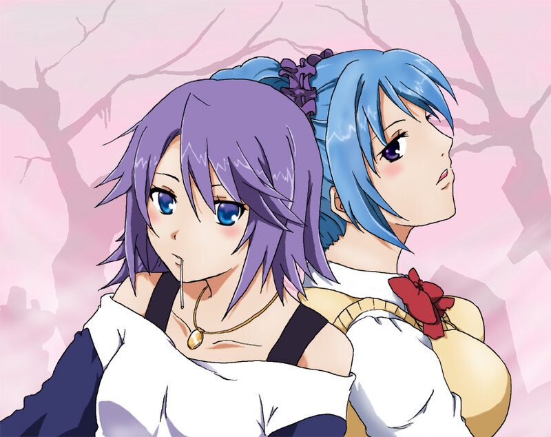 two anime girls in a garden