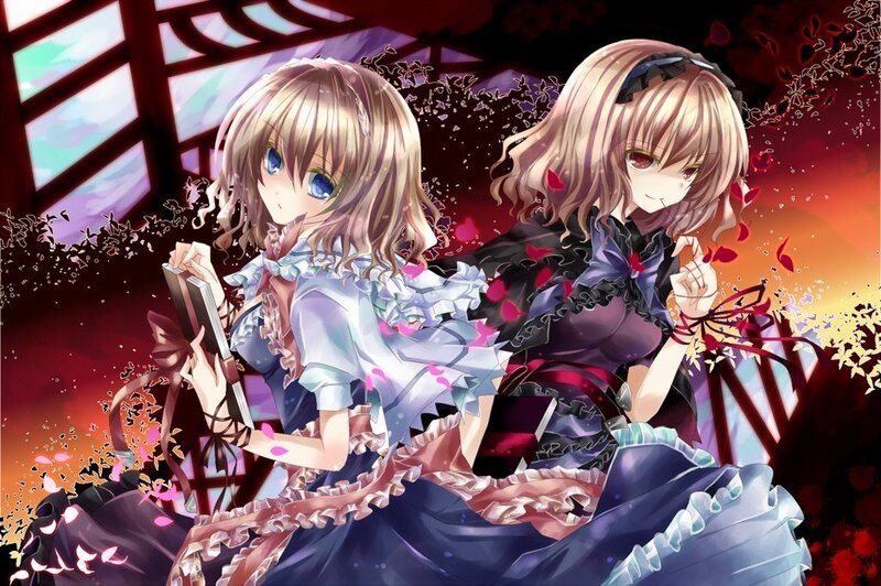 Two anime girls in a garden