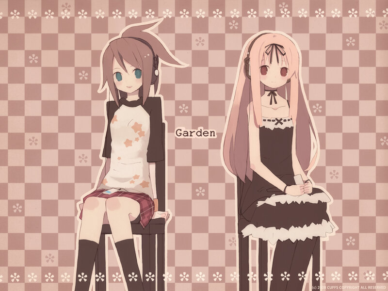 Two anime girls in a garden