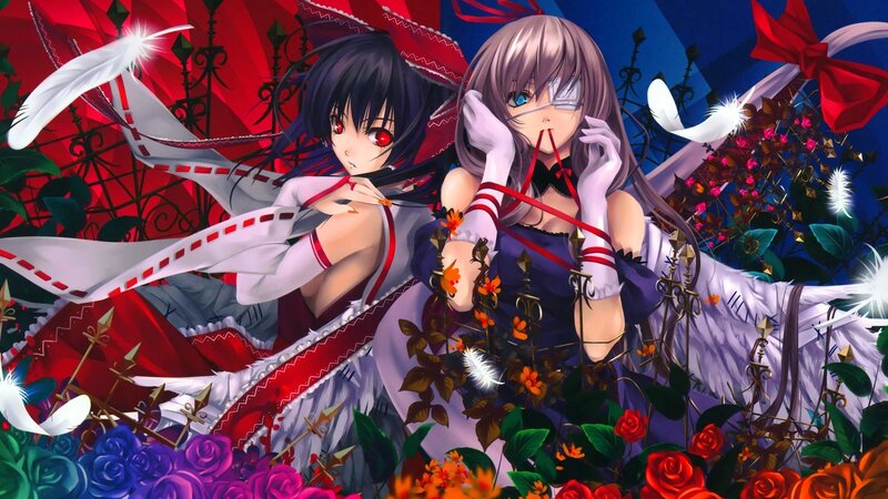 Two anime girls in a garden