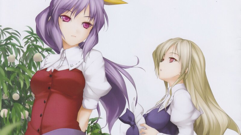 Two anime girls in a garden