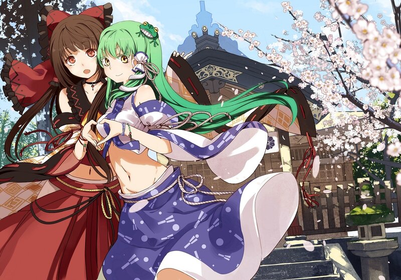 Two anime girls in a garden