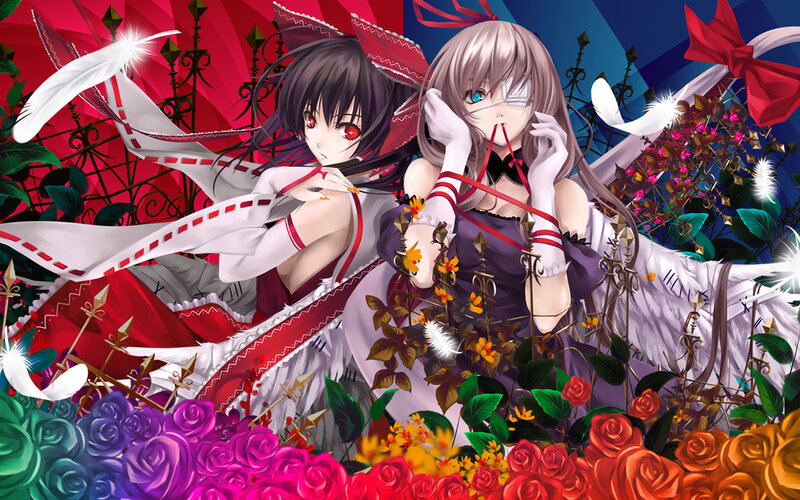 Two anime girls in a garden