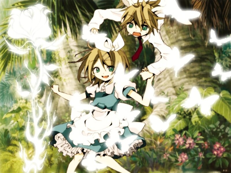 Two anime girls in a garden