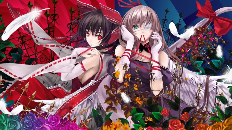 Two anime girls in a garden