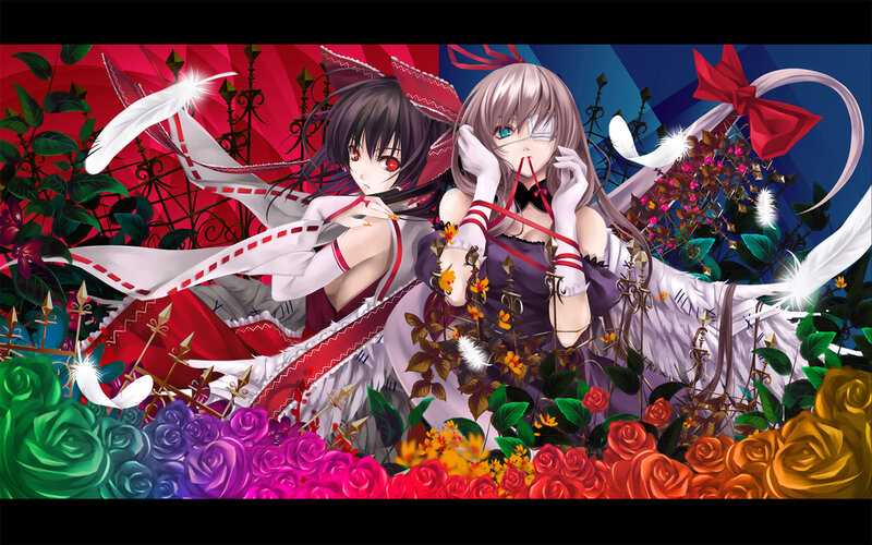 Two anime girls in a garden