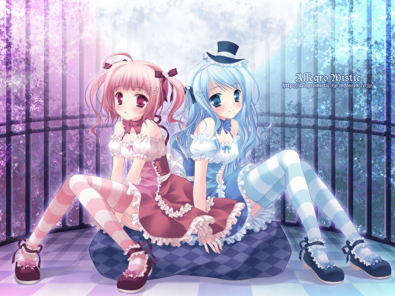 Two anime girls in a garden