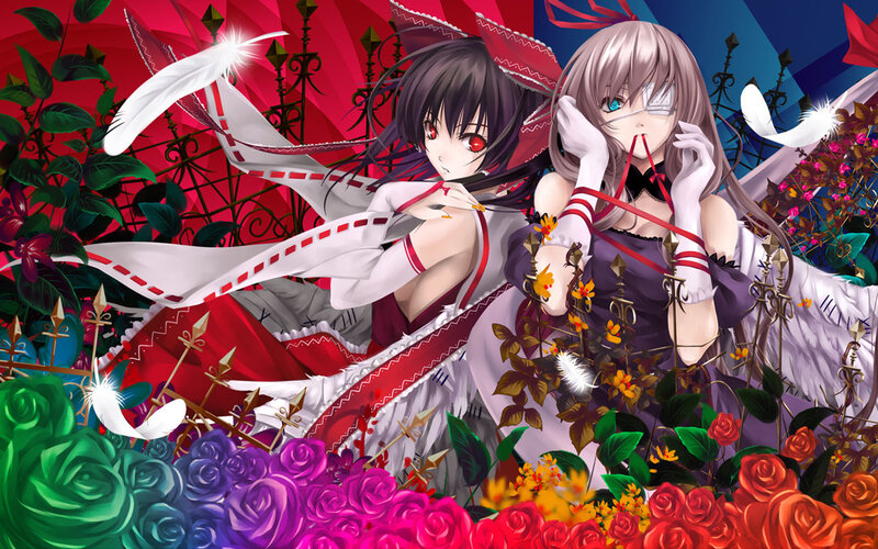 Two anime girls in a garden