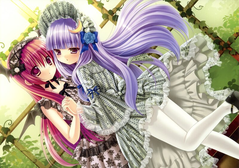Two anime girls in a garden