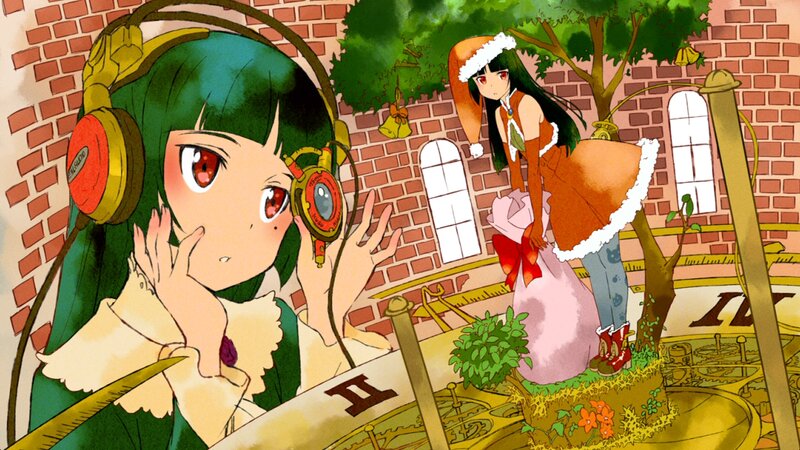 Two Anime Girls in a Garden — Green
