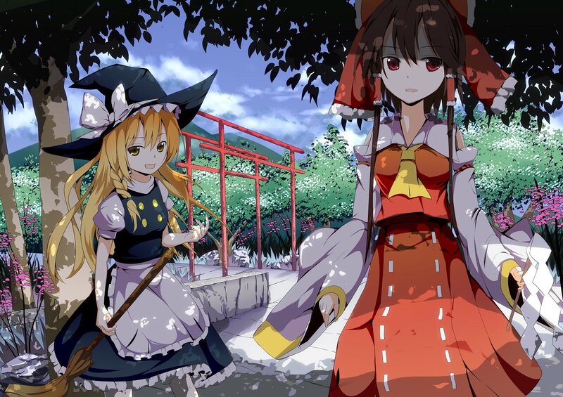 Two Anime Girls in a Garden — Red