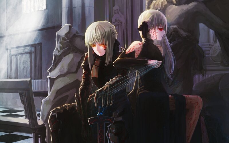 Two Anime Girls in a Hall — Black