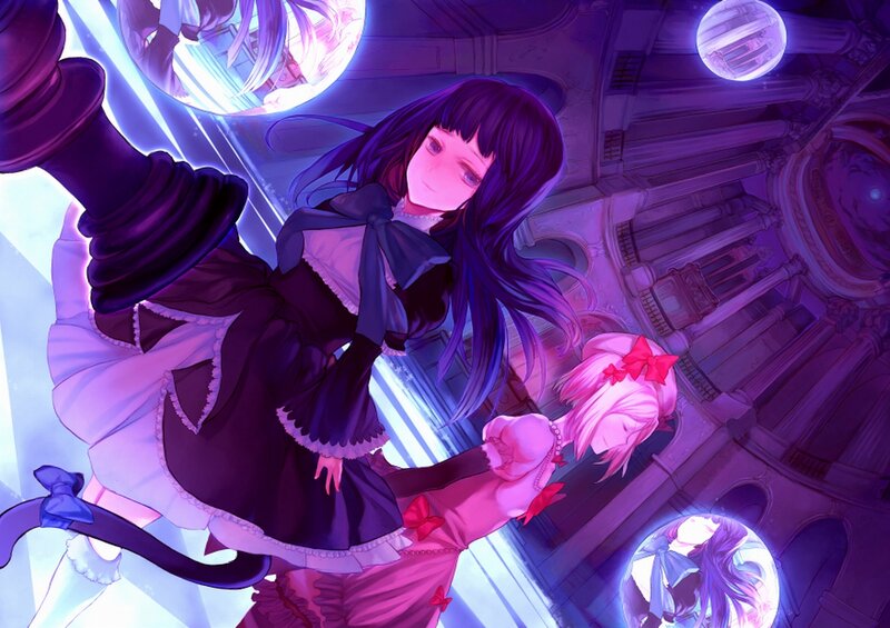 Two Anime Girls in a Hall — Purple