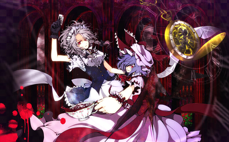 Two Anime Girls in a Hall — Red
