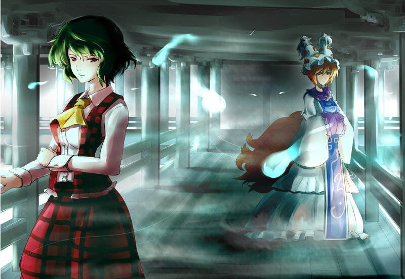 Two Anime Girls in a Hall