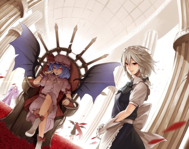 Two Anime Girls in a Hall — White