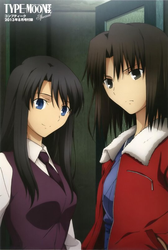 Two anime girls in a hallway