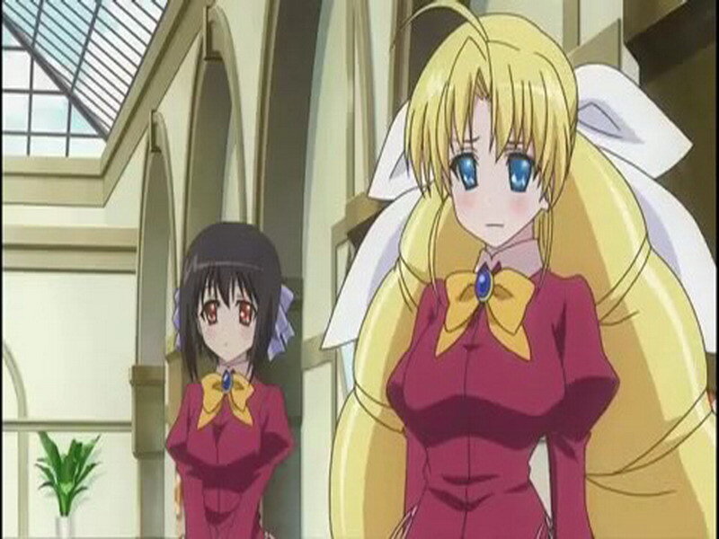 Two anime girls in a hallway