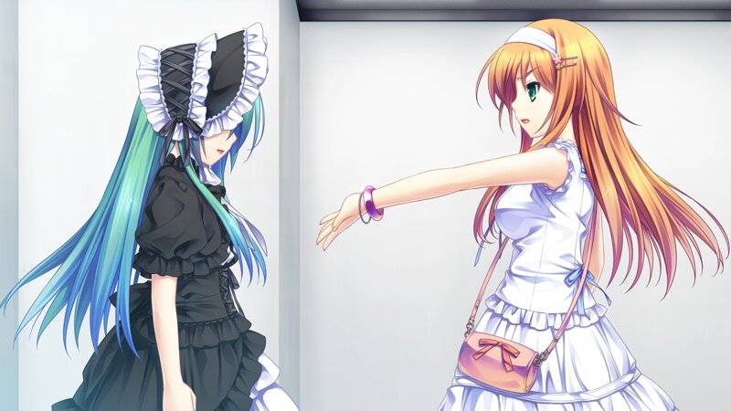 Two anime girls in a hallway