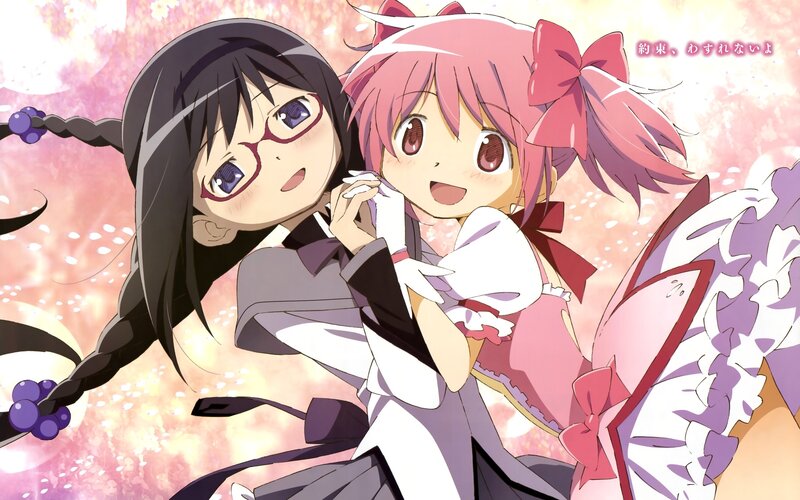 Two anime girls in a hug