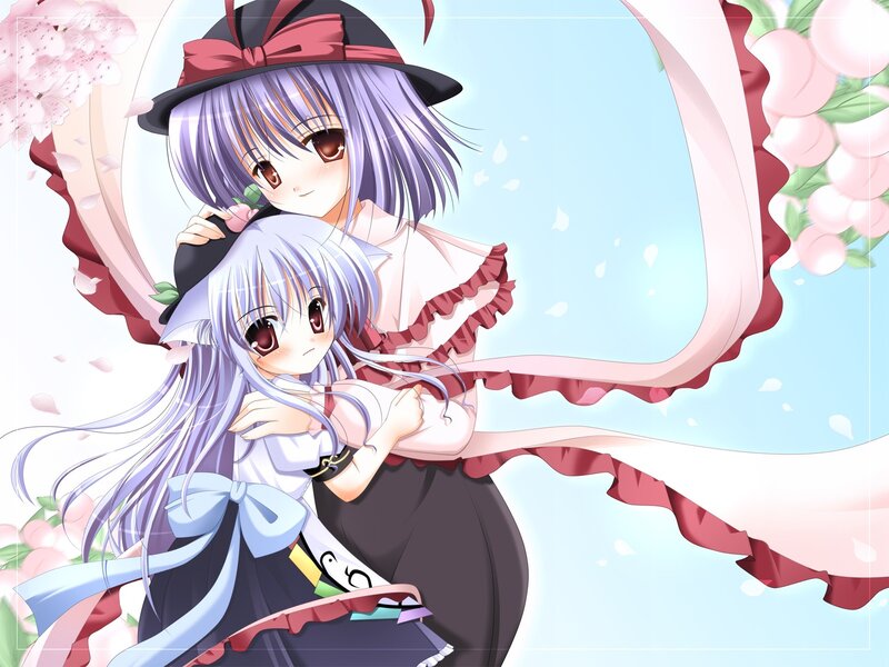 Two anime girls in a hug