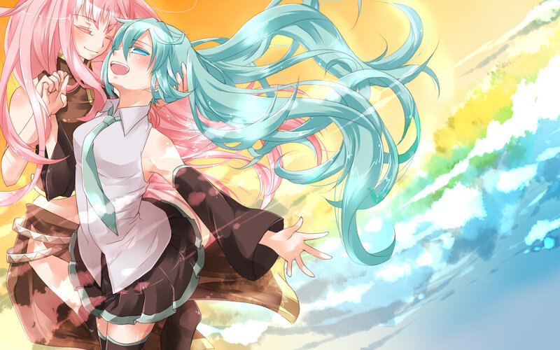 Two anime girls in a joyful moment