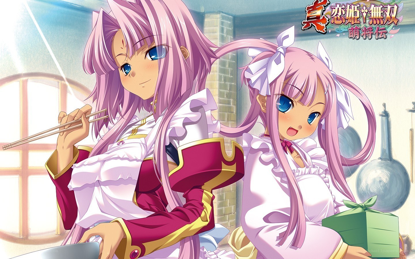 Two anime girls in a kitchen