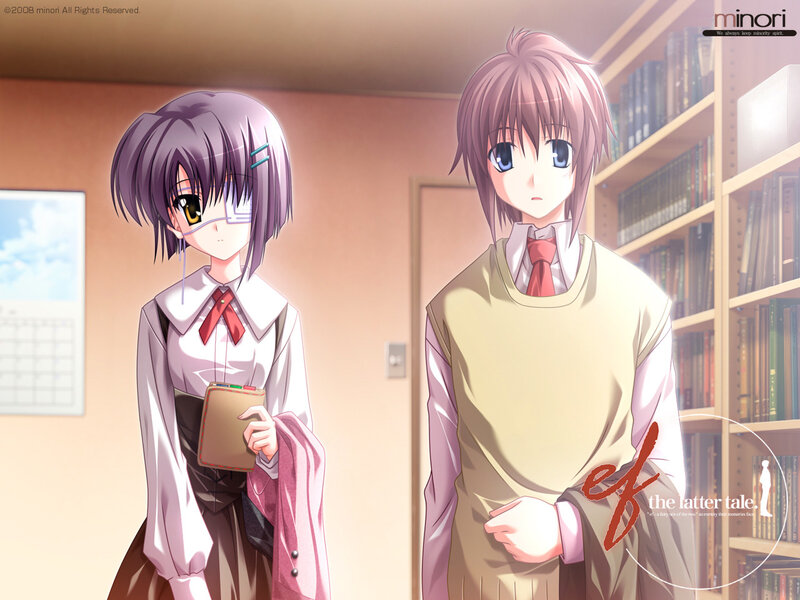 Two anime girls in a library