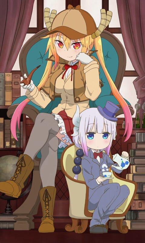 Two Anime Girls in a Library — Brown