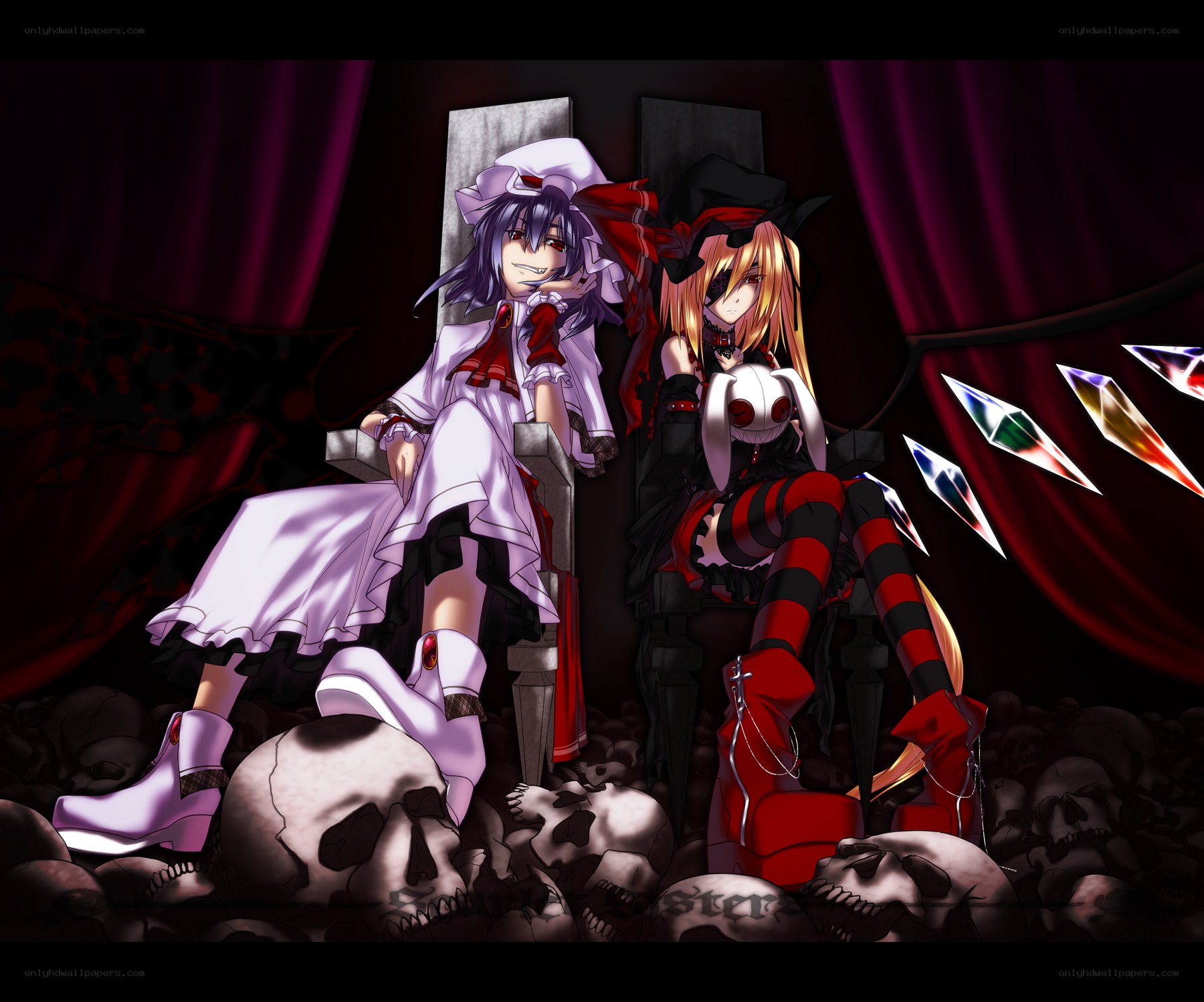 Two anime girls in a macabre setting