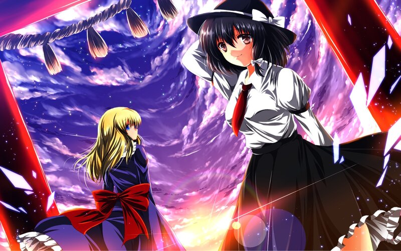 Two anime girls in a magical scene