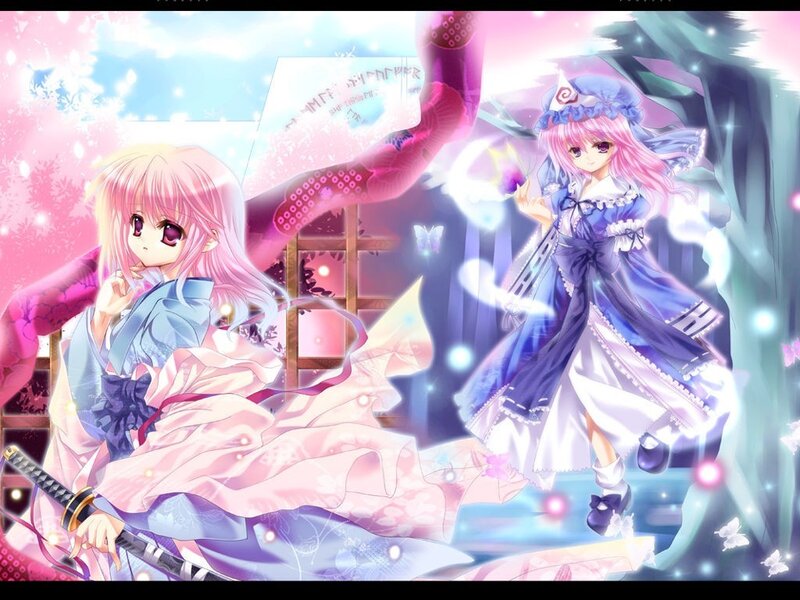 Two anime girls in a magical scene
