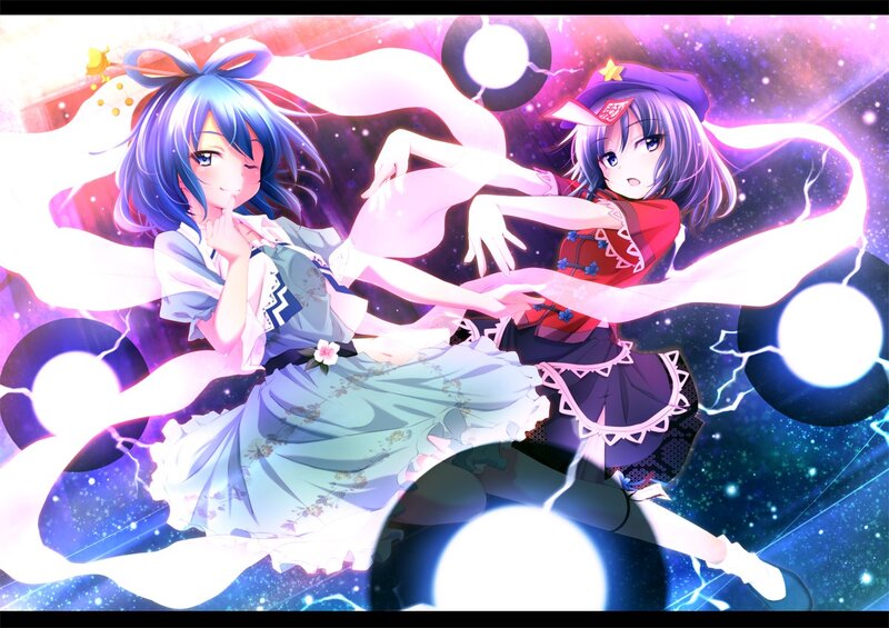 Two anime girls in a magical scene