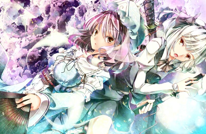 Two anime girls in a magical scene