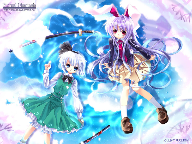 Two anime girls in a magical sky