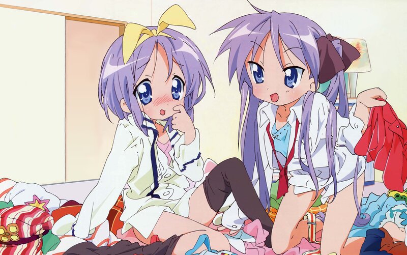 Two anime girls in a messy room
