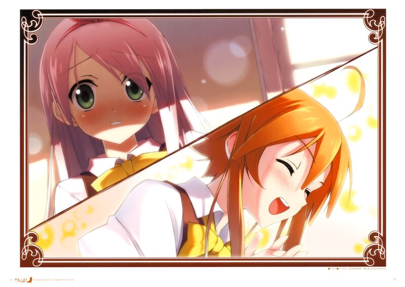Two anime girls in a mirror