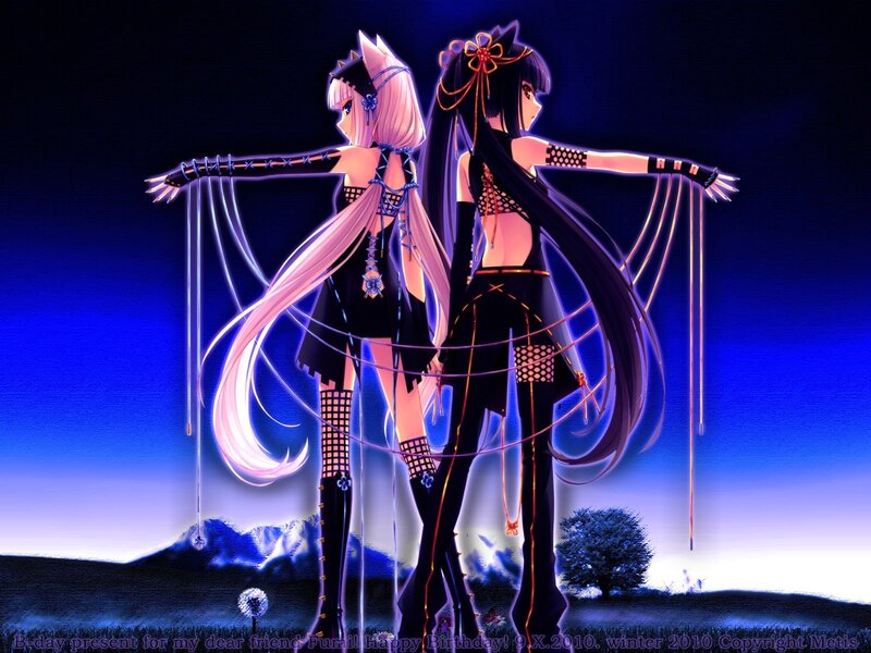 Two anime girls in a night scene