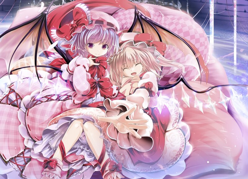 Two anime girls in a pink dress