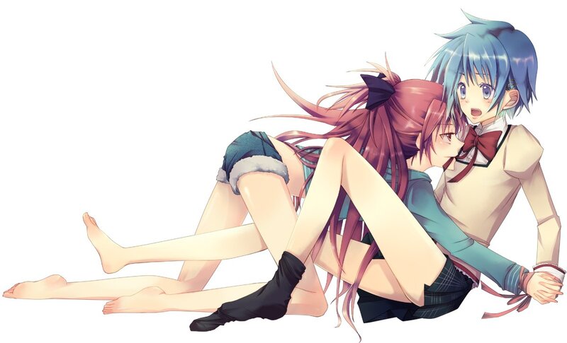 Two anime girls in a playful pose