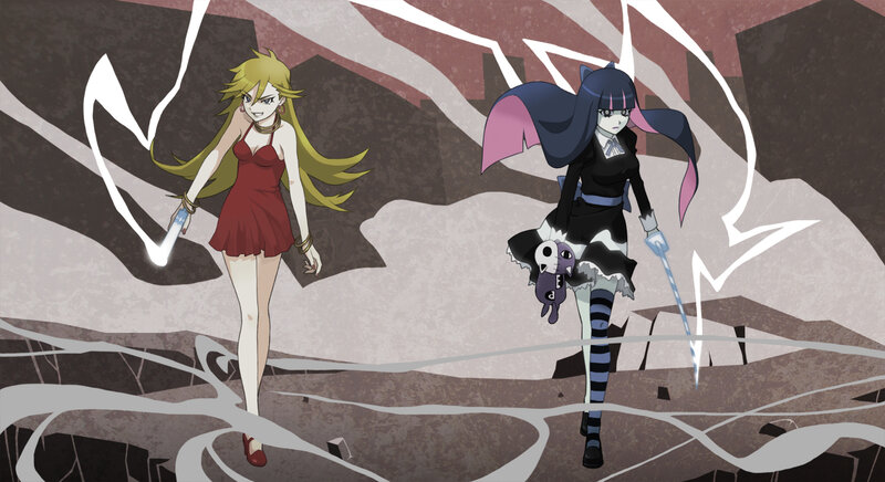 Two anime girls in a rocky landscape