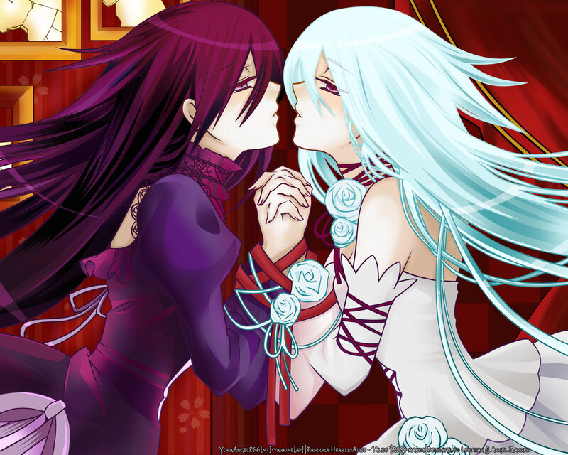 Two anime girls in a romantic moment